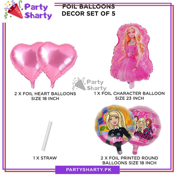 D 2 5pcsset Princess Barbie Foil Balloons For Barbie Theme Party Deco