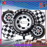 5pcs/Set Tyre Wheel Shaped Black White Checker Foil Balloons For Racing Theme Birthday Party Decoration