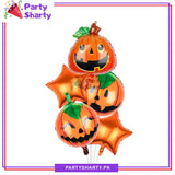 5pcs/Set Spooky Pumpkin Foil Balloon Set For Halloween Scary Party Decoration and Celebration (8-9)