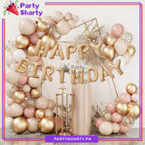 94pcs Happy Birthday Cream with Retro Pink, Sand White, White & Metallic Golden Balloon Garland Arch Kit For Decoration