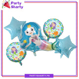 Cute Mermaid Character Theme Foil Balloon Set - 5 Pieces