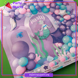 Lilac Happy Birthday with Mermaid Cartoon Theme Set for Theme Based Birthday Decoration and Celebration