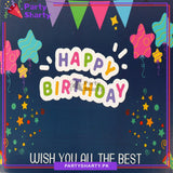 Happy Birthday Colorful Flag, Star & Dots Design Greeting Card