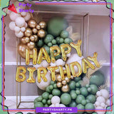 78pcs Golden Happy Birthday with Olive Green, Golden & Apricot Balloons Garland Arch Kit For Decoration