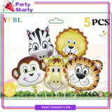 5pcs/Set Jungle Animal Head Foil Balloons Set For Jungle Safari Theme Based Birthday Decoration & Celebration