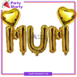 MUM Foil Banner with 2 Heart Foil Balloon For Mother's Day Decoration And Celebration