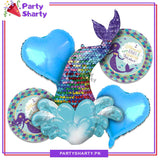 Mermaid Sequin Tail Foil Balloon Set - 5 Pieces For Mermaid & Under the Sea Theme Party and Decoration