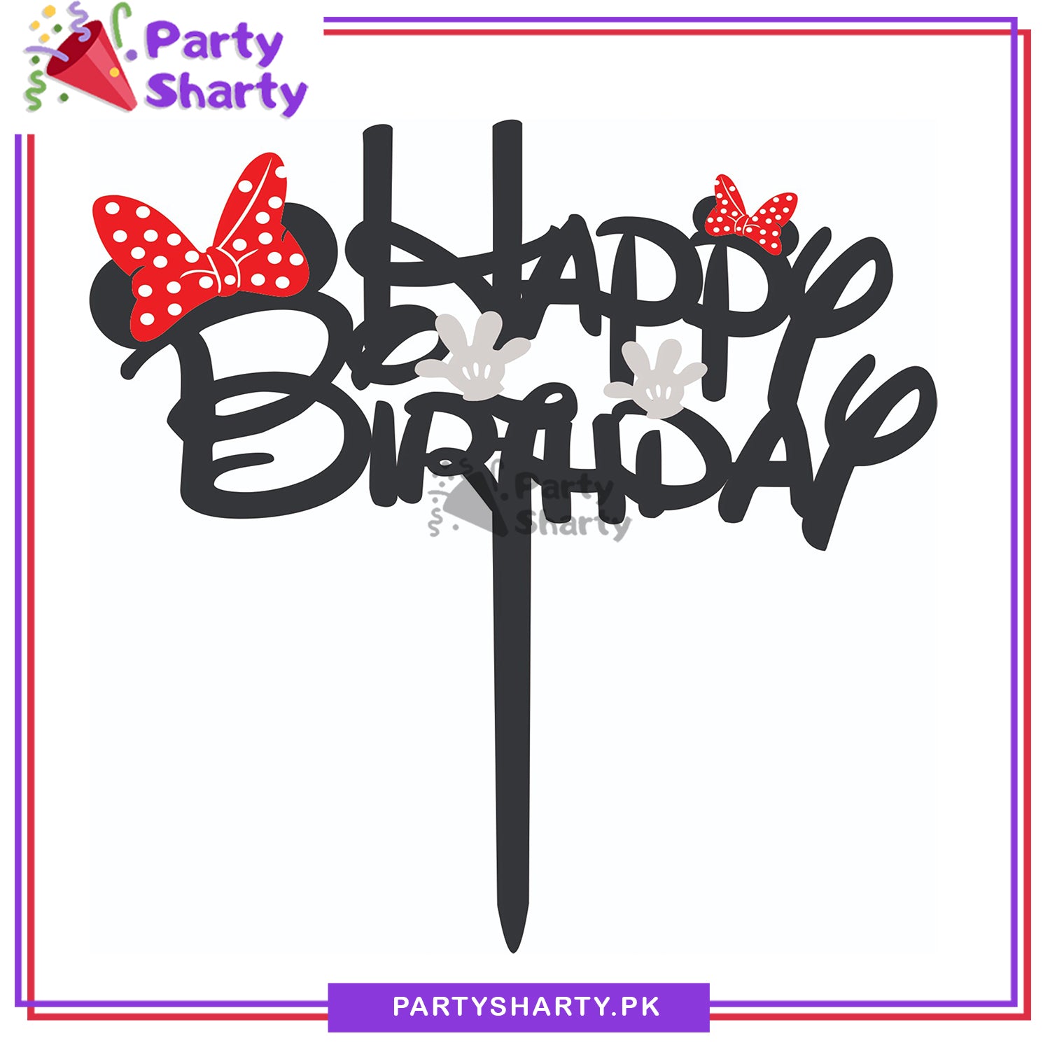 Minnie Cake Topper,Black Glitter Minnie Mouse Inspired Happy Birthday Cake  Topper with Pink Bows and White Gloves Girls Birthday Party Decorations