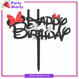 Black Minnie Inspired Happy Birthday Cake Topper For Minnie Mouse Cake Decorations with Red Bows and Gloves