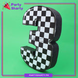 Numeric 3 Checker Design Thermocol Standee For Racing Cars Theme Based Third Birthday Decoration