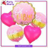 5pcs/Set Oh Baby with Hello World Baby Round Foil Balloons Set for Baby Shower, Gender Reveal Event and Decoration