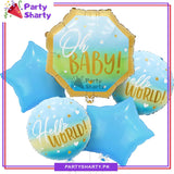 5pcs/Set Oh Baby with Hello World Baby Round Foil Balloons Set for Baby Shower, Gender Reveal Event and Decoration