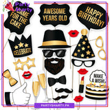 25pcs/Set Happy Birthday Golden & Black Theme Photo Booth Props For Birthday Party Celebration and Decoration