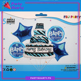 Happy Birthday Printed Cake Shaped Foil Balloon Set - 5 Pieces For Birthday Party and Decoration