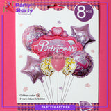 Happy Birthday Princess Crown Foil Balloons Set of 8 For Princess Birthday Party Decoration