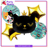 5pcs/set Happy Birthday Black Cat Foil Balloons For Theme Based Birthday Party Decoration and Celebration