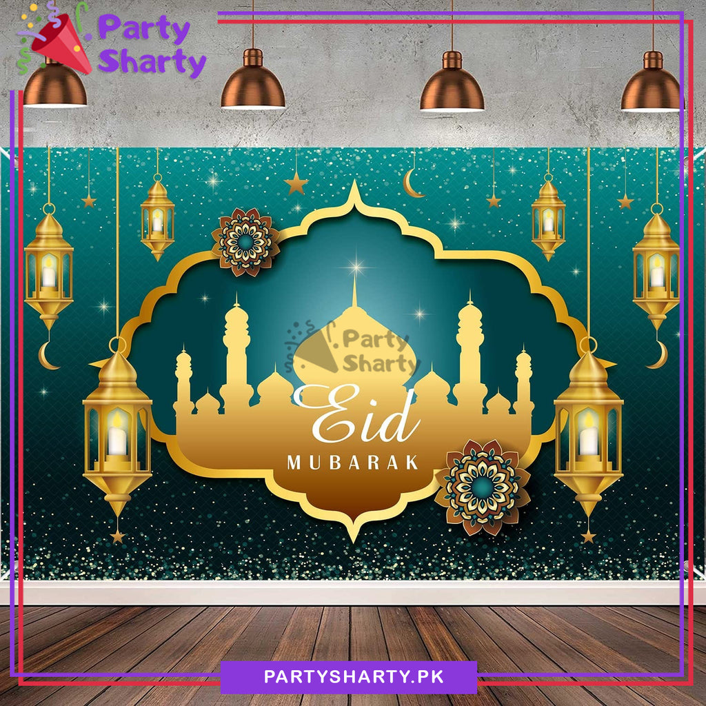 Green & Golden Eid Mubarak Panaflex backdrop For Eid Milan Party Decor ...