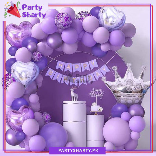 Happy Birthday Purple & Silver Balloons Theme Set For Birthday Decorat ...