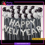 Happy New Year Silver & Black Theme Set For New Year Party Decoration and Celebration