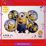 D-2 5pcs/set Minion Theme Foil Balloons For Minion Theme Birthday Party Decoration and Celebration