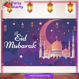 Purple & White Eid Mubarak Panaflex backdrop For Theme Based Eid Decoration and Celebration