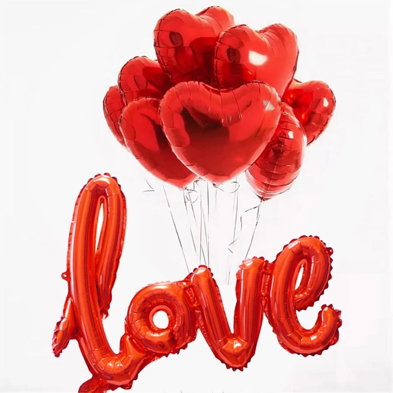 5pcs 18-inch Red Heart Shaped Aluminum Foil Balloons (with 1pc Red